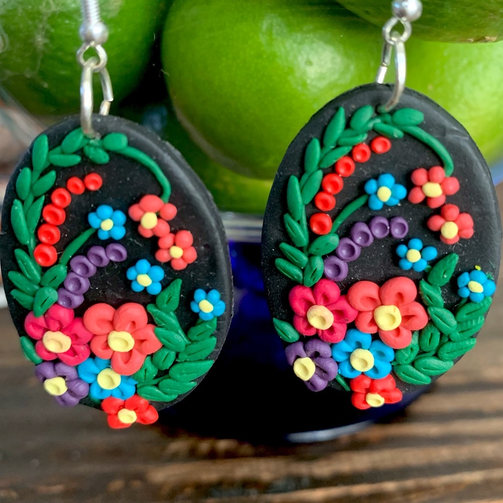 Handmade polymer clay earrings.